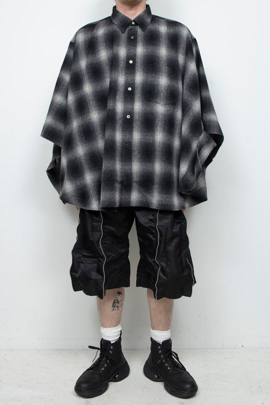 Ombre Check Poncho Black