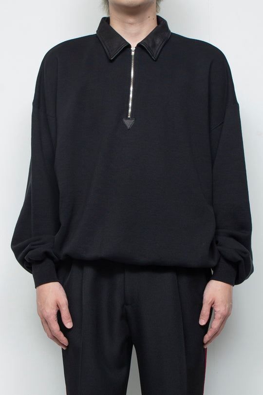 "BROTHERS" Leather x Original Supima Aging Cotton Sweat BLACK