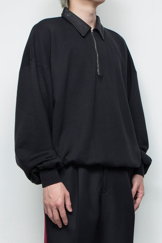 "BROTHERS" Leather x Original Supima Aging Cotton Sweat BLACK