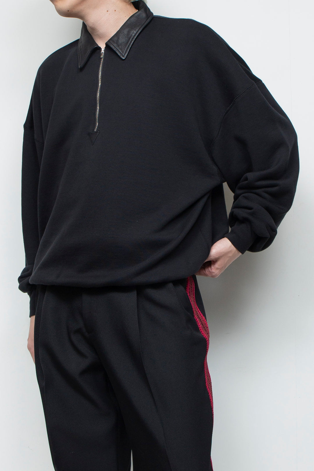 "BROTHERS" Leather x Original Supima Aging Cotton Sweat BLACK