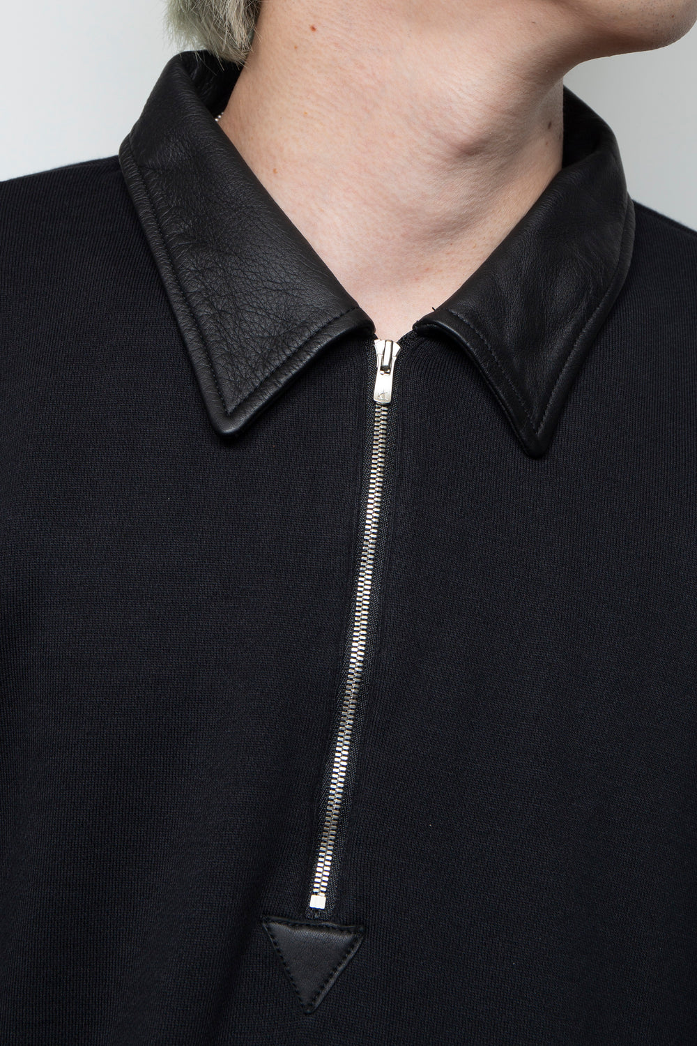 "BROTHERS" Leather x Original Supima Aging Cotton Sweat BLACK