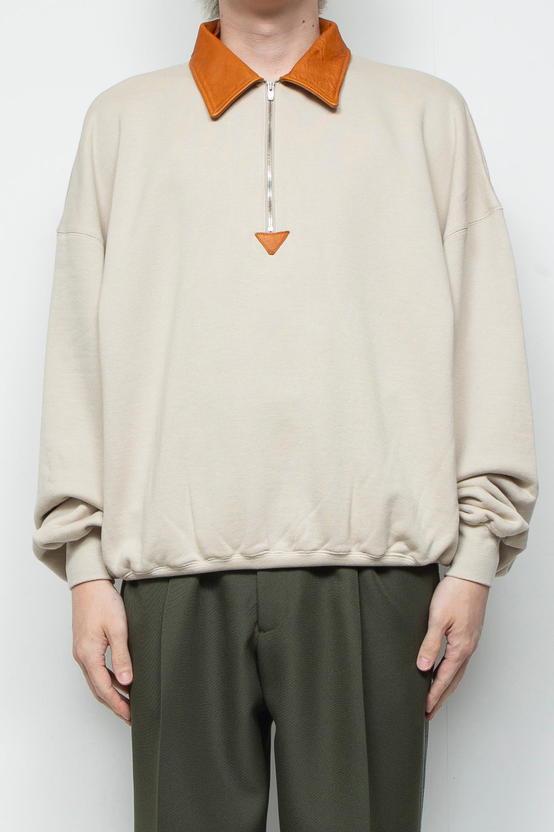 "BROTHERS" Leather x Original Supima Aging Cotton Sweat BEIGE