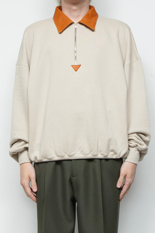 "BROTHERS" Leather x Original Supima Aging Cotton Sweat BEIGE