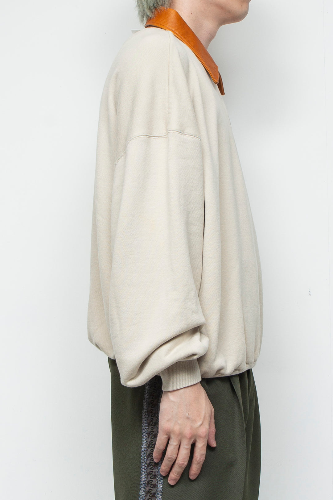 "BROTHERS" Leather x Original Supima Aging Cotton Sweat BEIGE