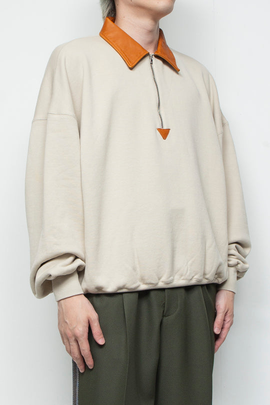 "BROTHERS" Leather x Original Supima Aging Cotton Sweat BEIGE