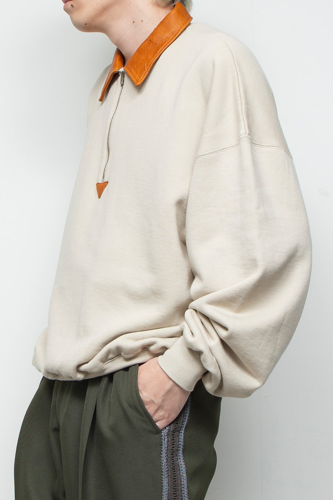 "BROTHERS" Leather x Original Supima Aging Cotton Sweat BEIGE
