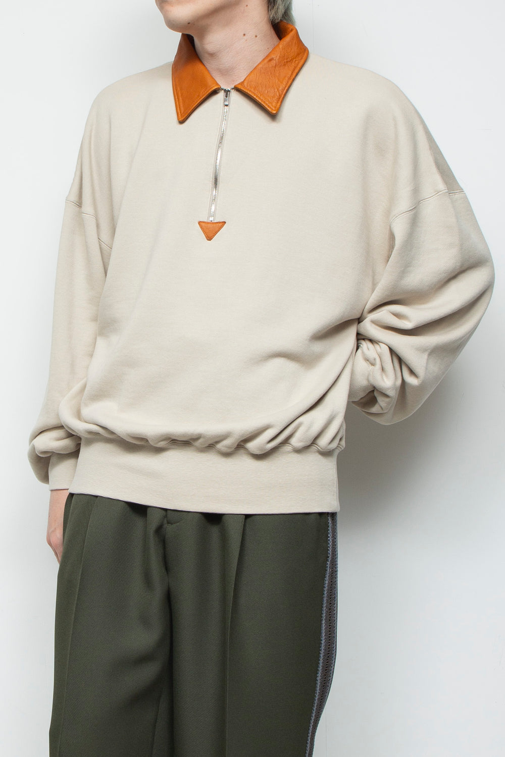 "BROTHERS" Leather x Original Supima Aging Cotton Sweat BEIGE