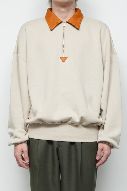 "BROTHERS" Leather x Original Supima Aging Cotton Sweat BEIGE