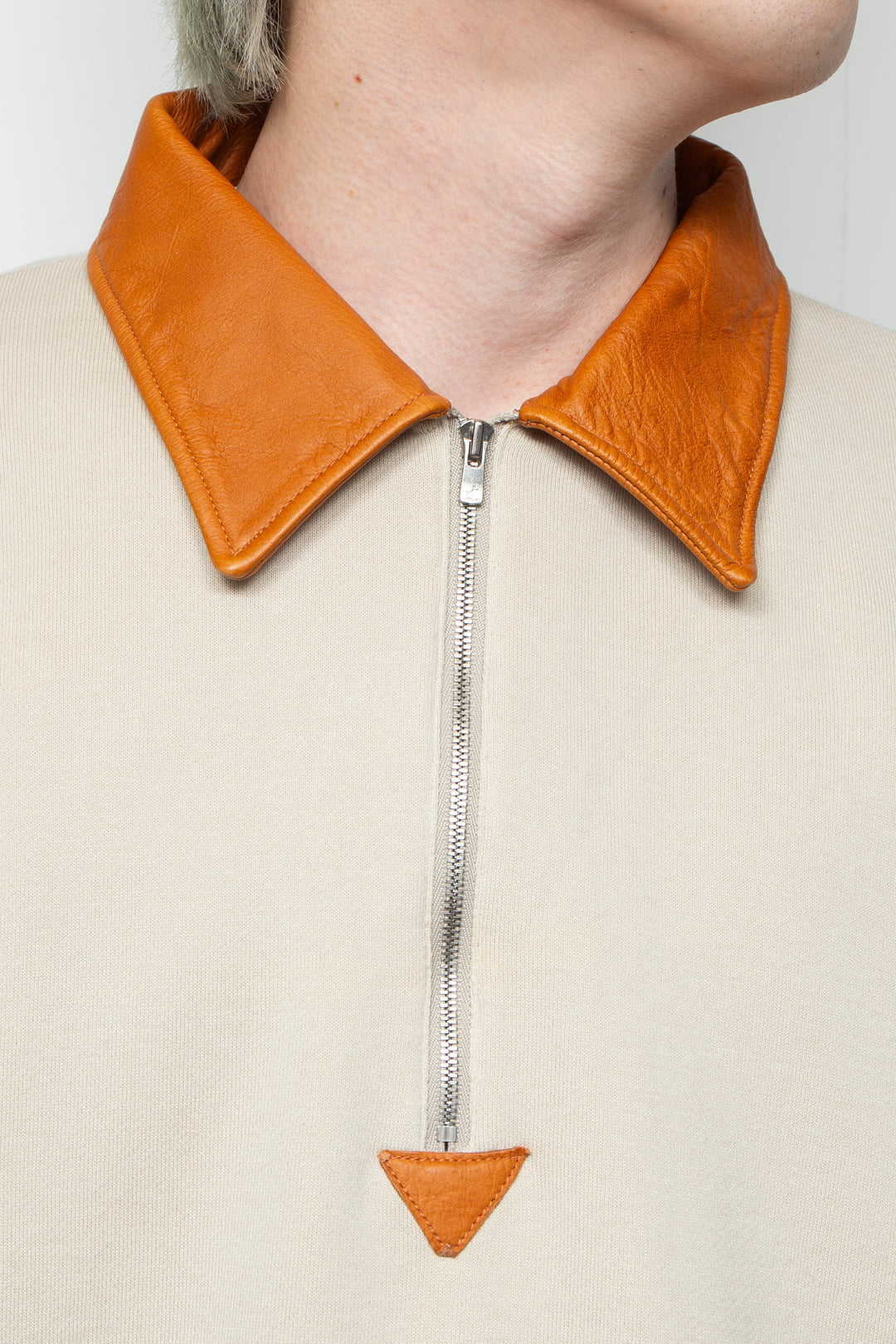 "BROTHERS" Leather x Original Supima Aging Cotton Sweat BEIGE