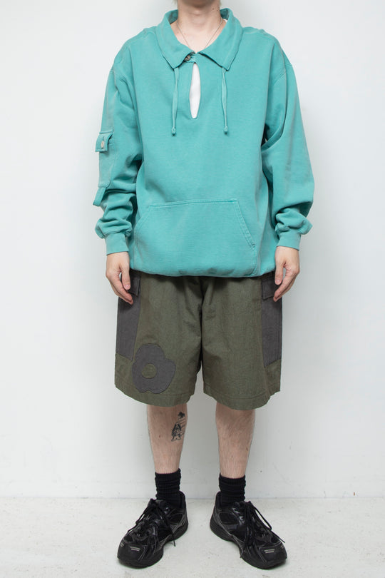 flower half cargo pants olive