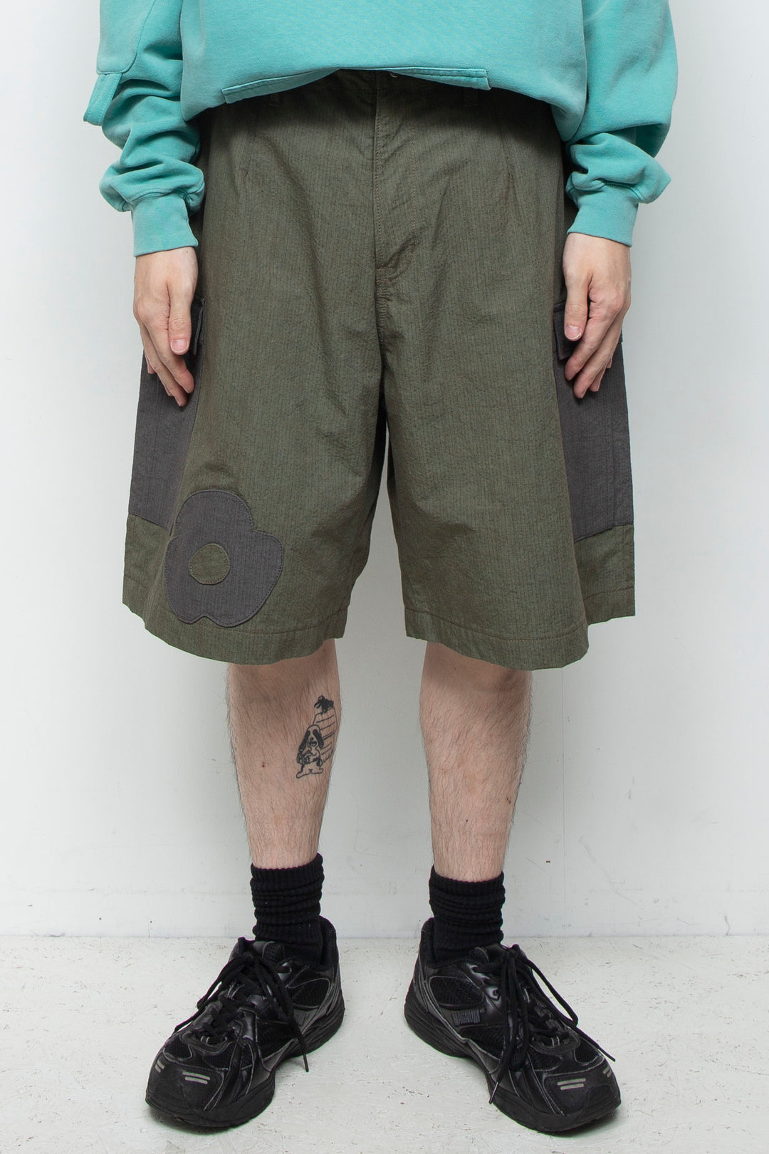 flower half cargo pants olive