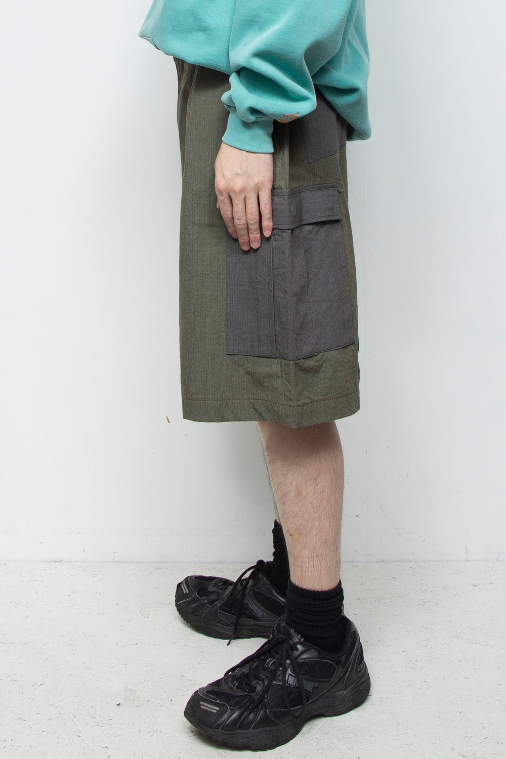 flower half cargo pants olive