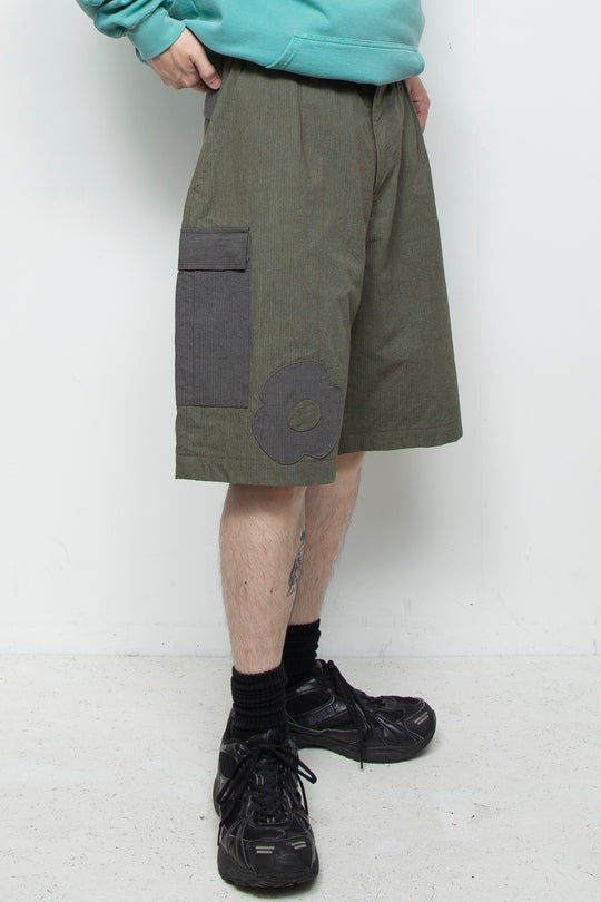 flower half cargo pants olive