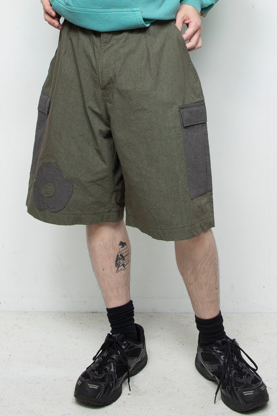 flower half cargo pants olive