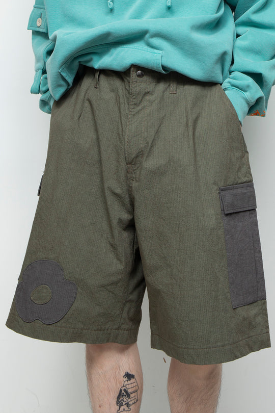 flower half cargo pants olive