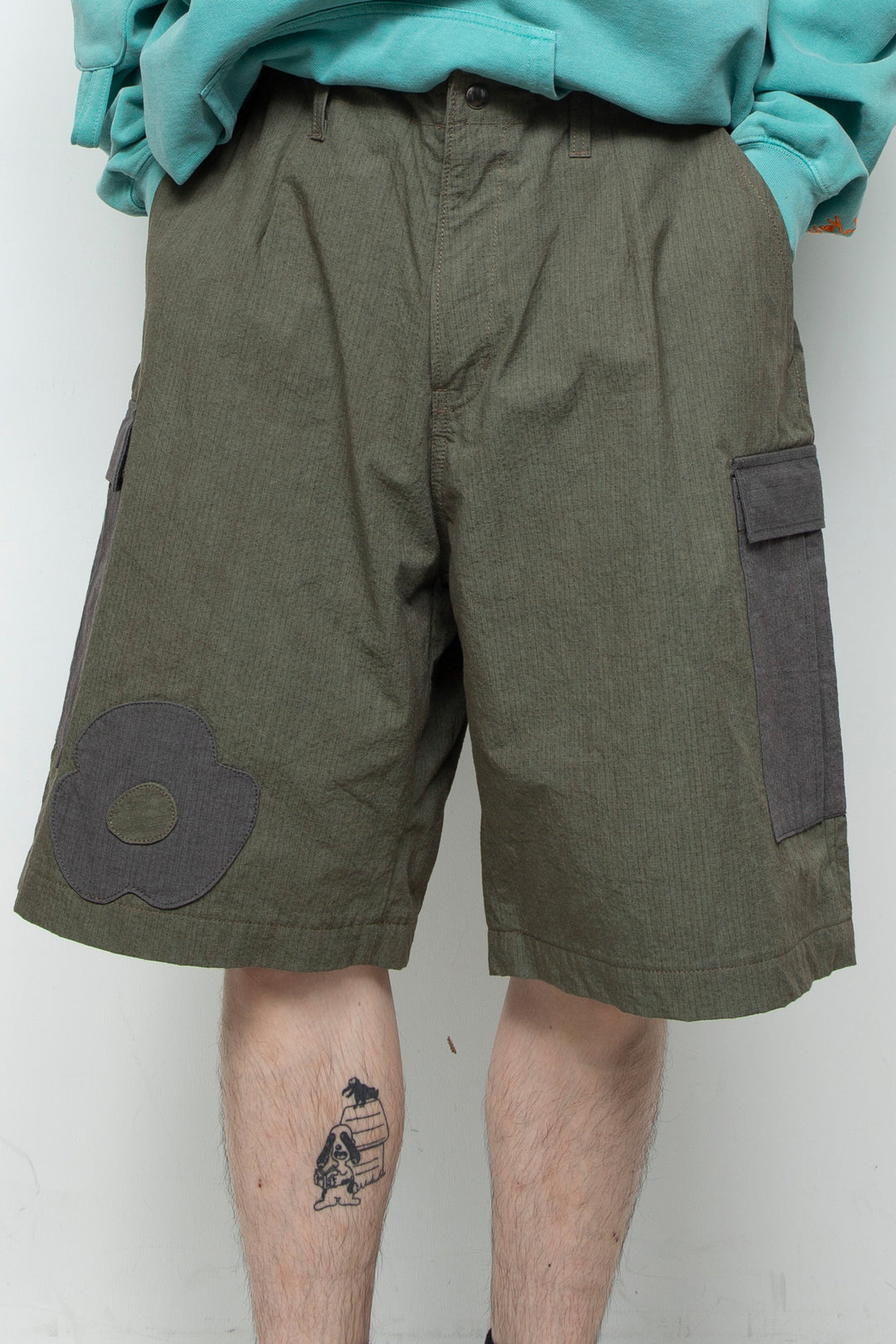 flower half cargo pants olive