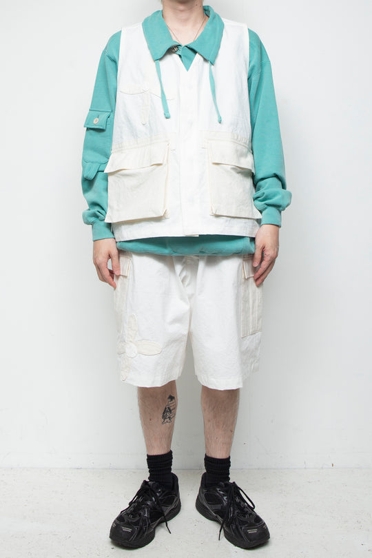 flower half cargo pants white
