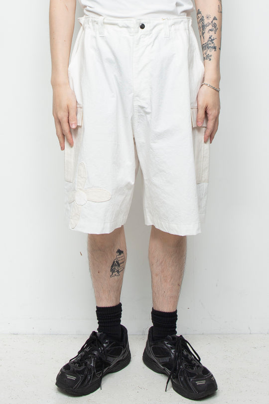 flower half cargo pants white