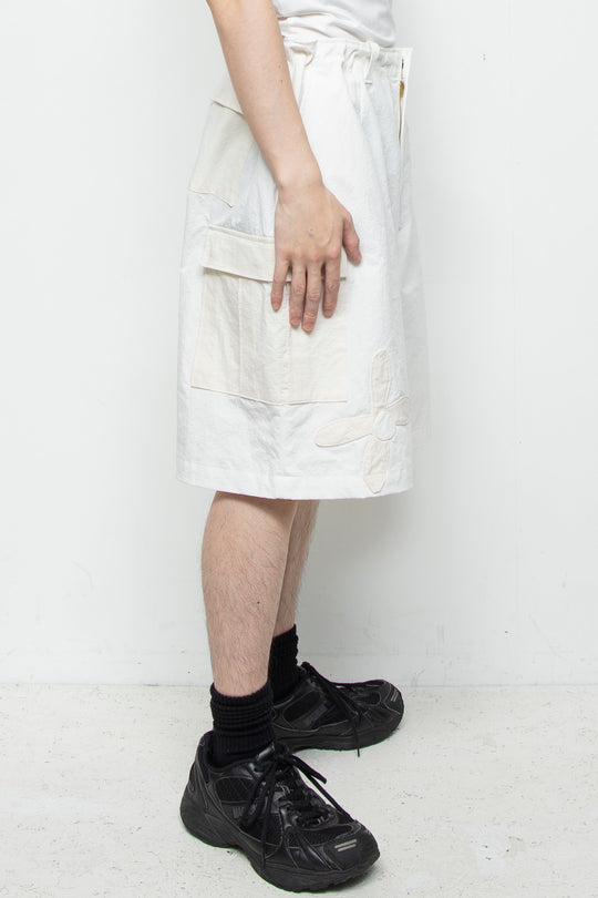 flower half cargo pants white