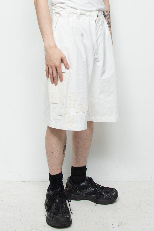 flower half cargo pants white