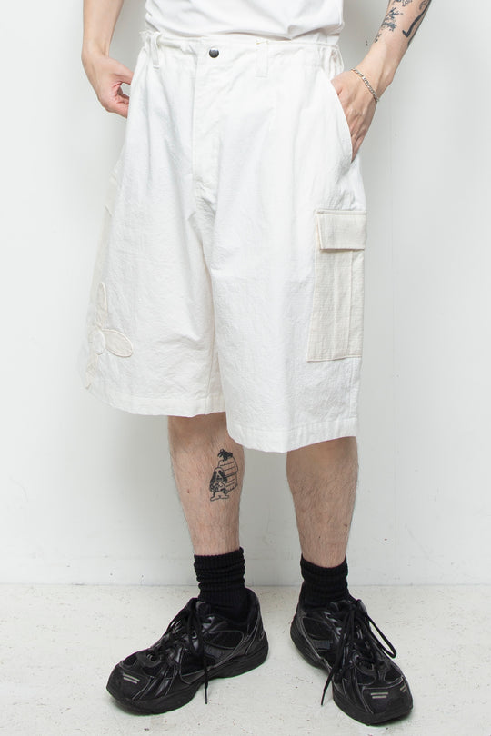 flower half cargo pants white
