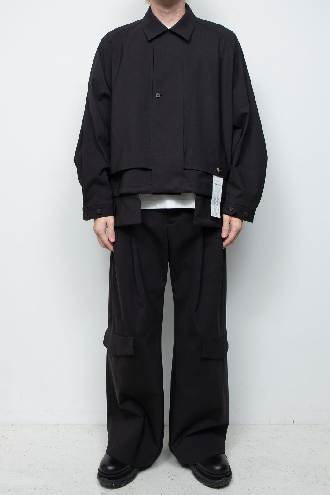 3-Layer Bonded Suit Short Trench Jacket BLACK