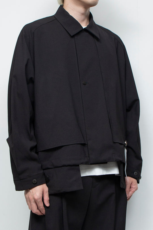 3-Layer Bonded Suit Short Trench Jacket BLACK