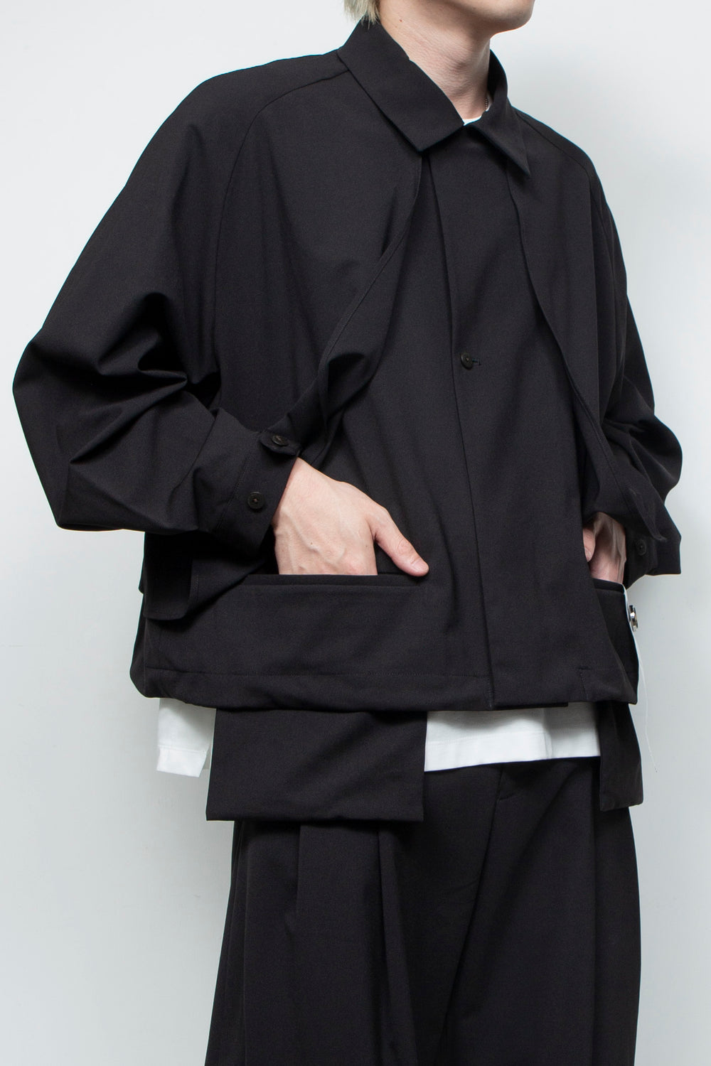 3-Layer Bonded Suit Short Trench Jacket BLACK