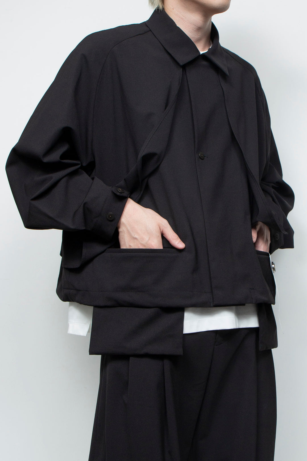 3-Layer Bonded Suit Short Trench Jacket BLACK