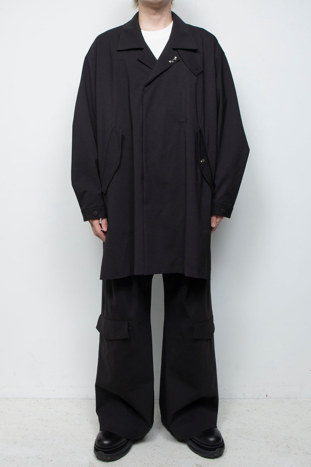 3-layer bonded suit trench coat BLACK