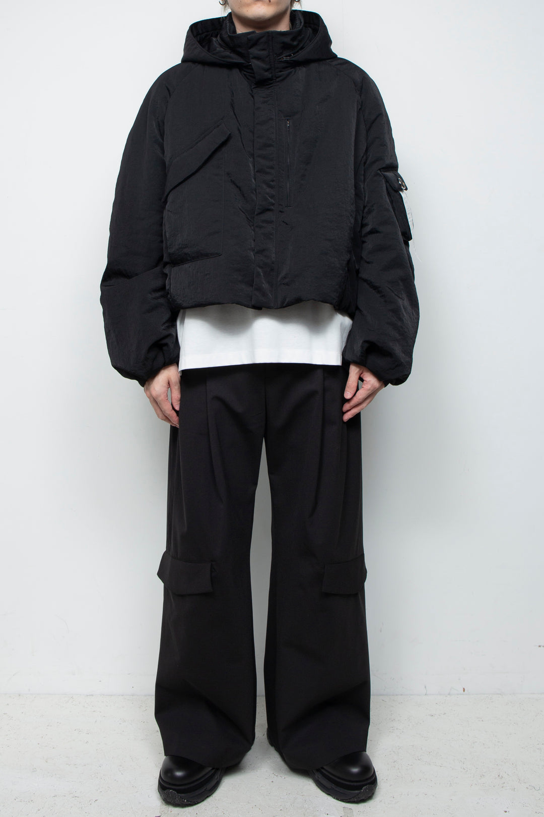 3-Layer Bonded Suit Thin Flap Baggy Trousers BLACK