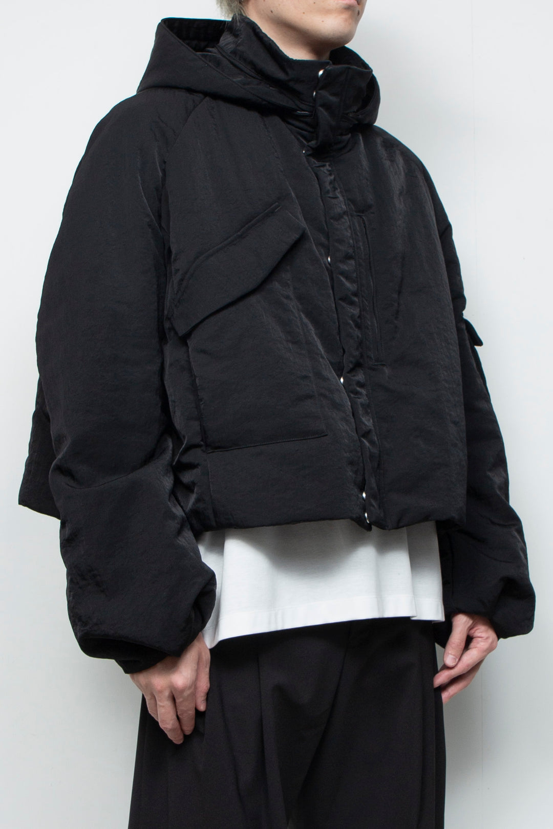 QUOISM®️ Padding Short Hooded Blouson BLACK