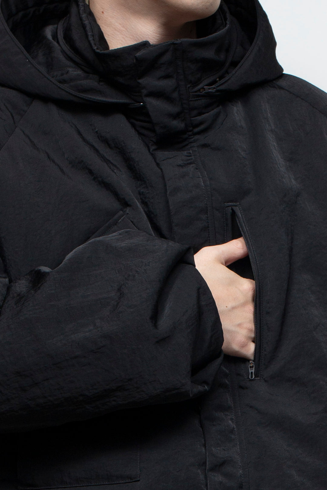 QUOISM®️ Padding Short Hooded Blouson BLACK