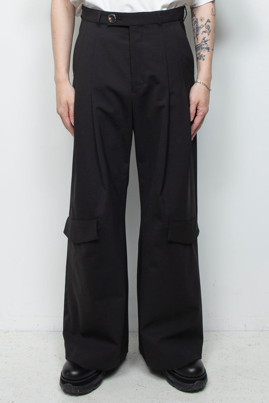 3-Layer Bonded Suit Thin Flap Baggy Trousers BLACK