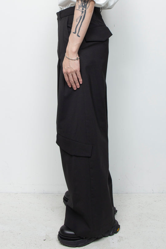 3-Layer Bonded Suit Thin Flap Baggy Trousers BLACK