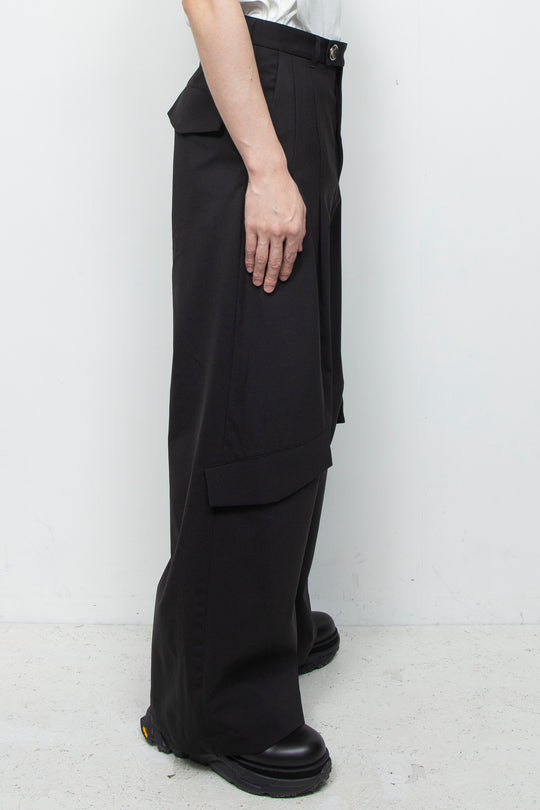 3-Layer Bonded Suit Thin Flap Baggy Trousers BLACK