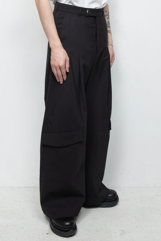 3-Layer Bonded Suit Thin Flap Baggy Trousers BLACK