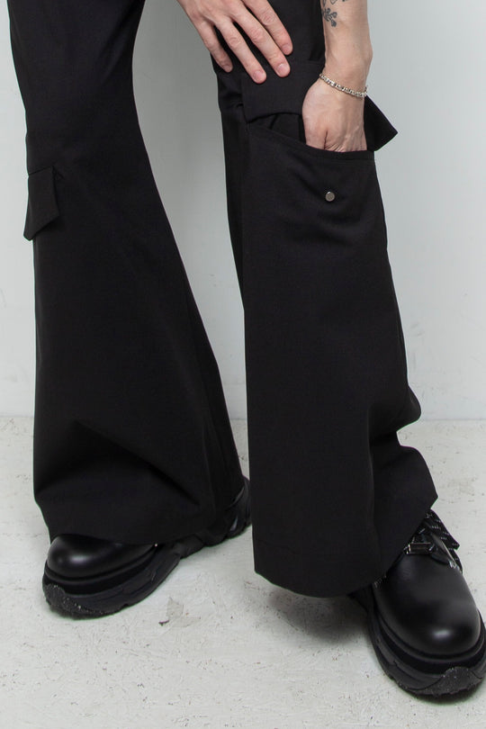 3-Layer Bonded Suit Thin Flap Baggy Trousers BLACK