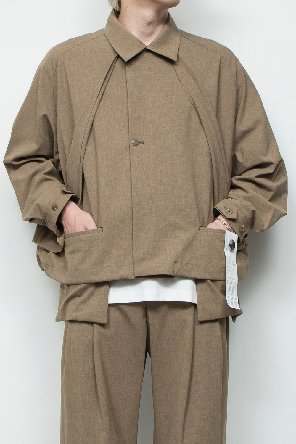 3-Layer Bonded Suit Short Trench Jacket LEGHORN
