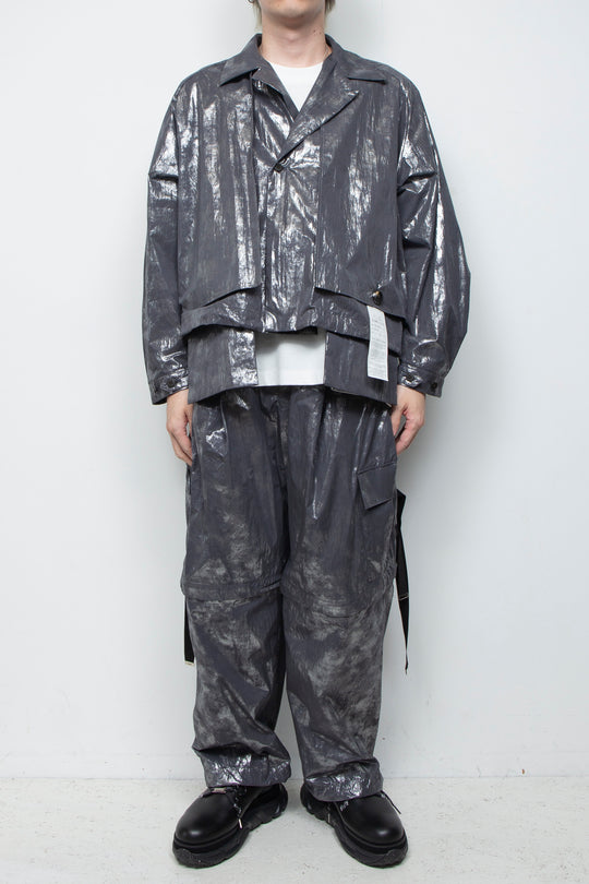Washed Foil Coated Detachable Cargo Pants STEEL GRAY