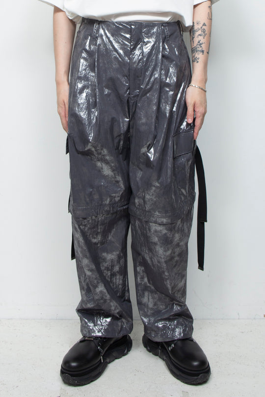 Washed Foil Coated Detachable Cargo Pants STEEL GRAY
