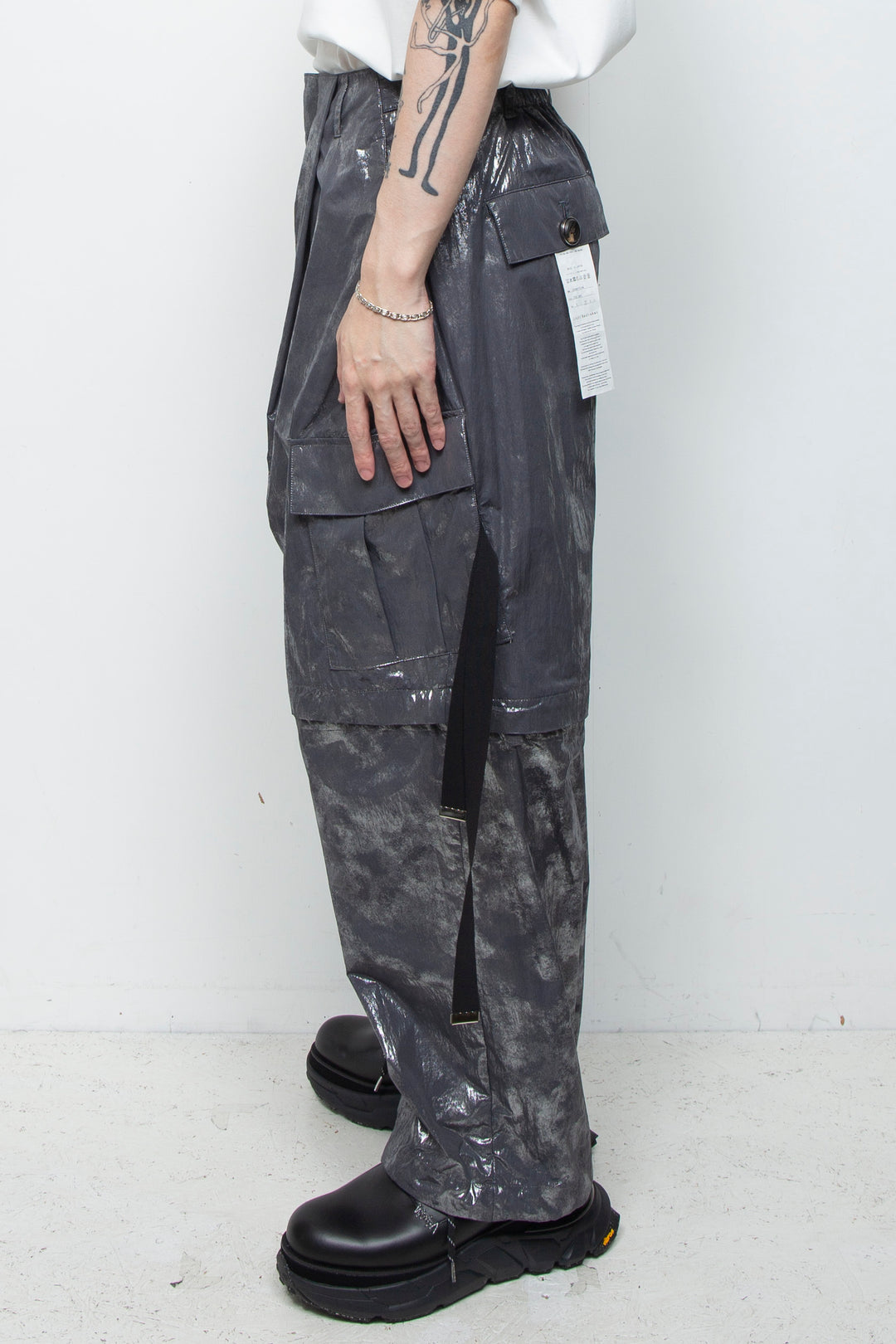 Washed Foil Coated Detachable Cargo Pants STEEL GRAY