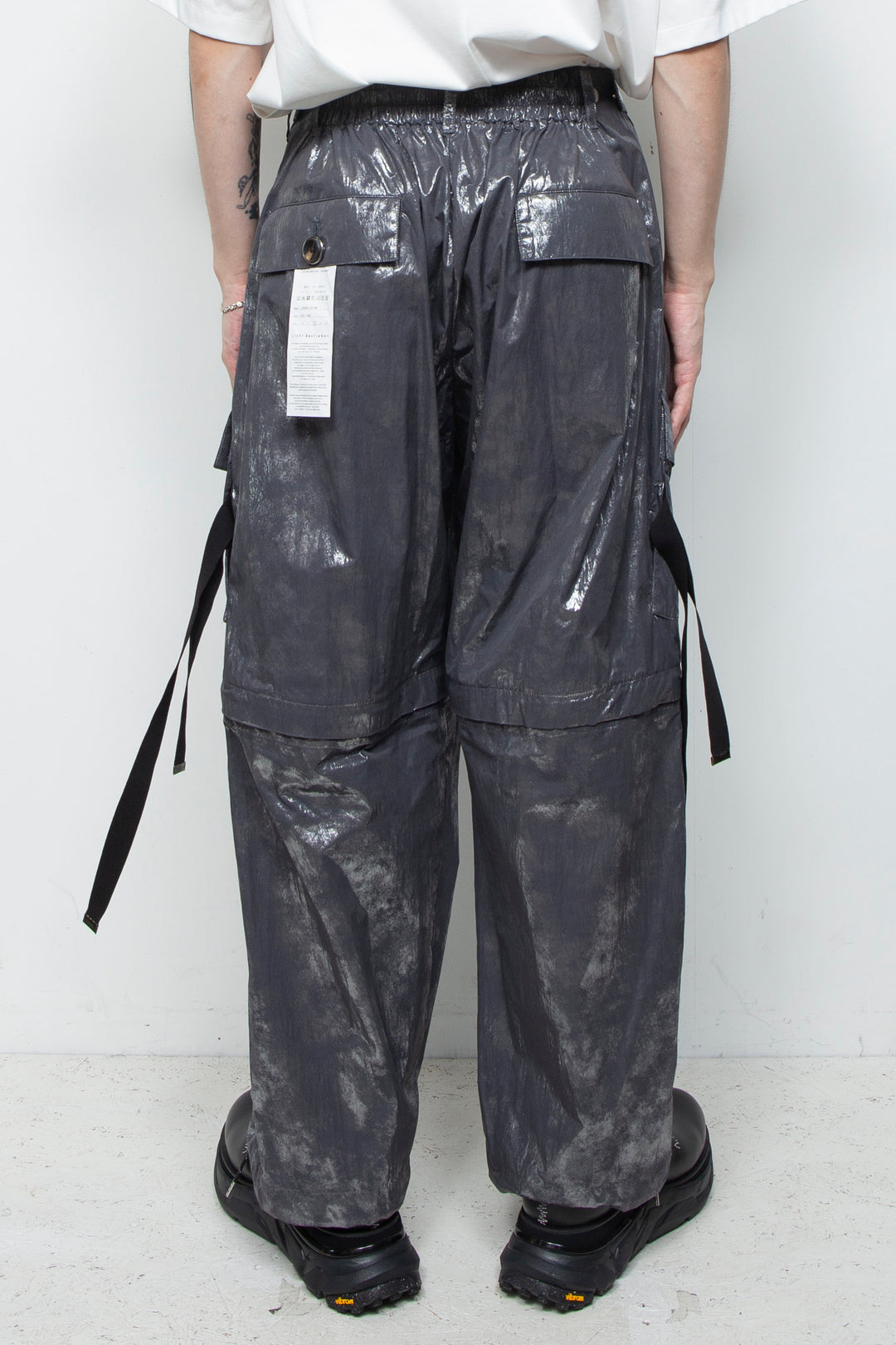 Washed Foil Coated Detachable Cargo Pants STEEL GRAY
