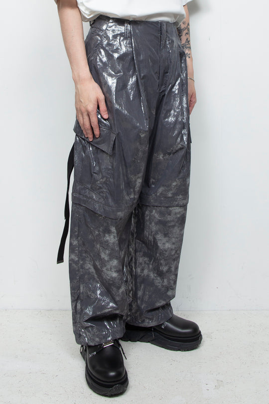 Washed Foil Coated Detachable Cargo Pants STEEL GRAY