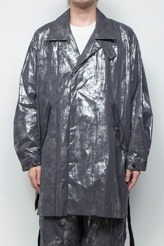Washed foil coated stand collar light coat STEEL GRAY