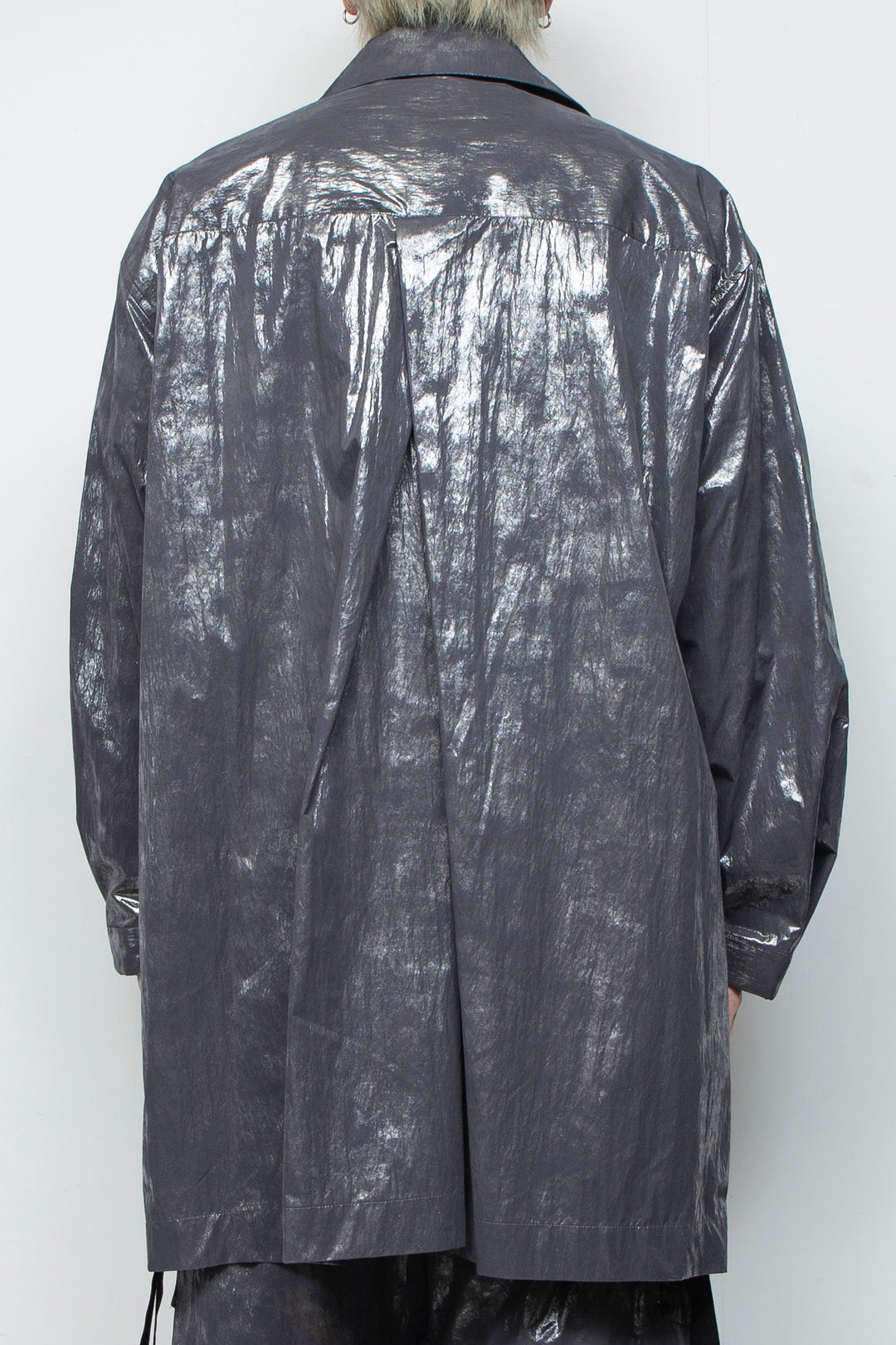 Washed foil coated stand collar light coat STEEL GRAY