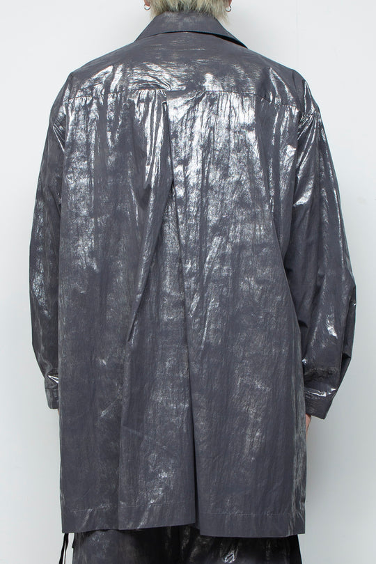 Washed foil coated stand collar light coat STEEL GRAY