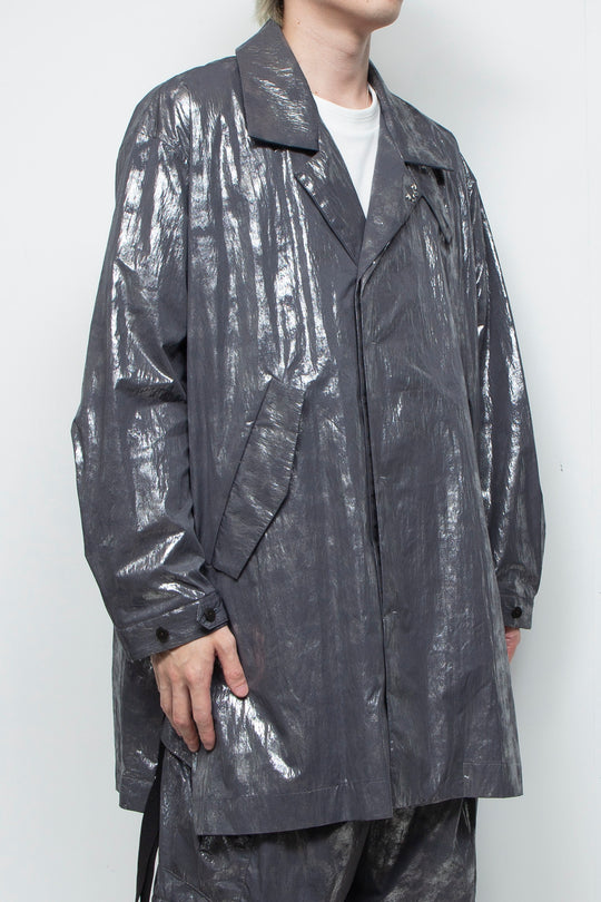Washed foil coated stand collar light coat STEEL GRAY