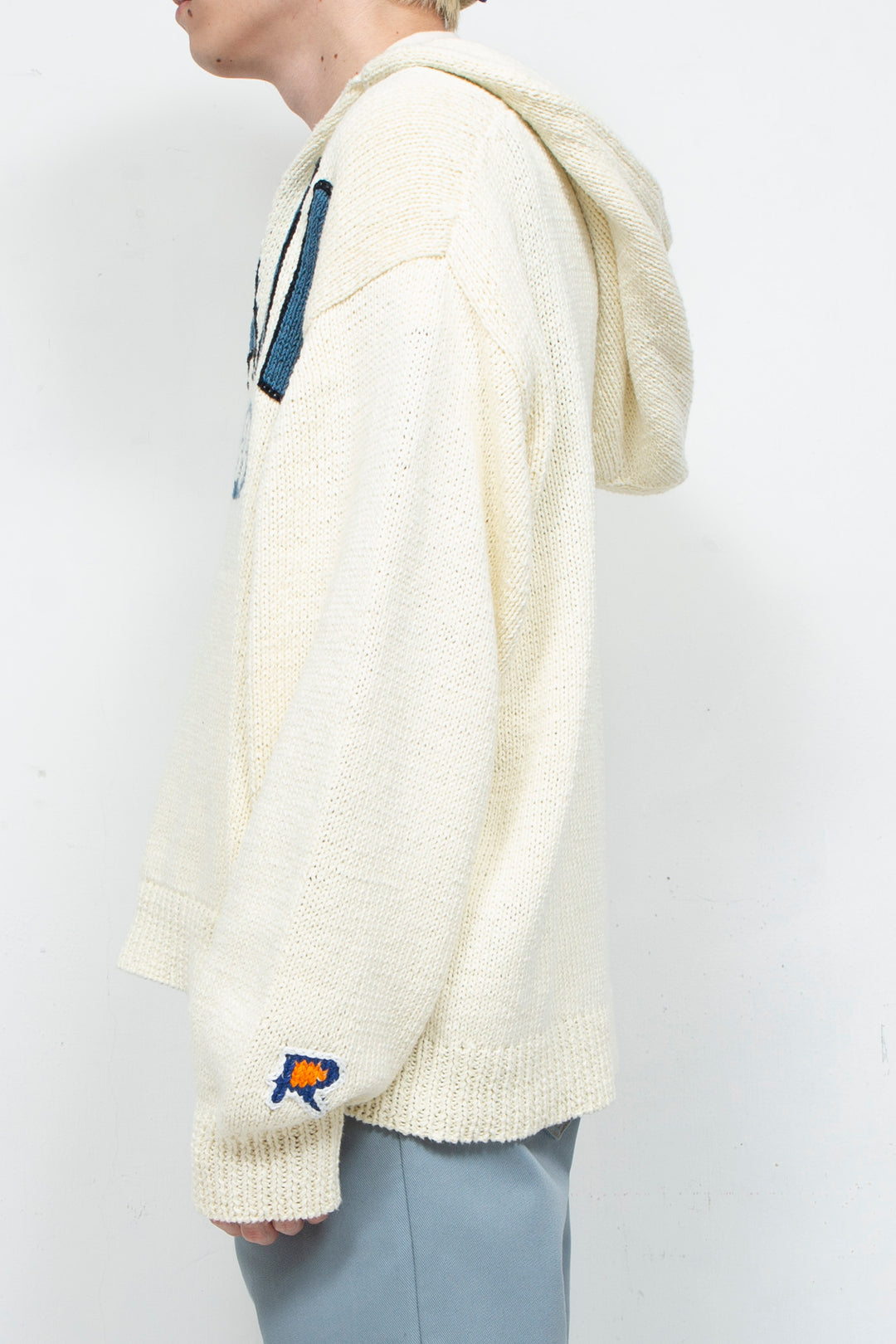 Hand Knitting Cut Off Hoodie OFF WHITE