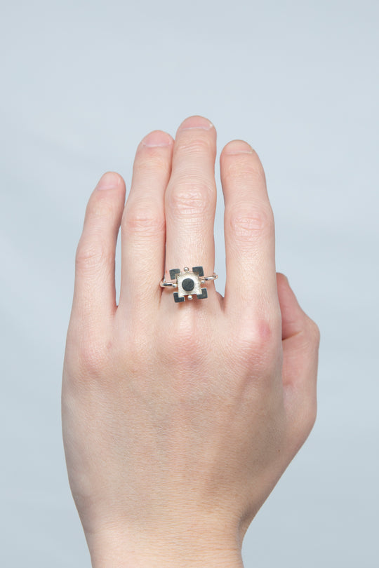 Square silverblock ring